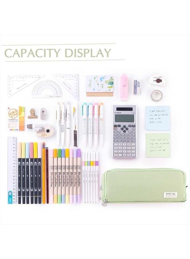 CICIMELON Large Capacity Pencil Case 3 Compartment Pouch Pen Bag for School Teen Girl Boy Men Women (Green) - Image 3