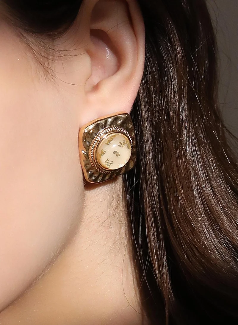 Sohi  Textured Square Domed Earrings for Women | Best Price UAE