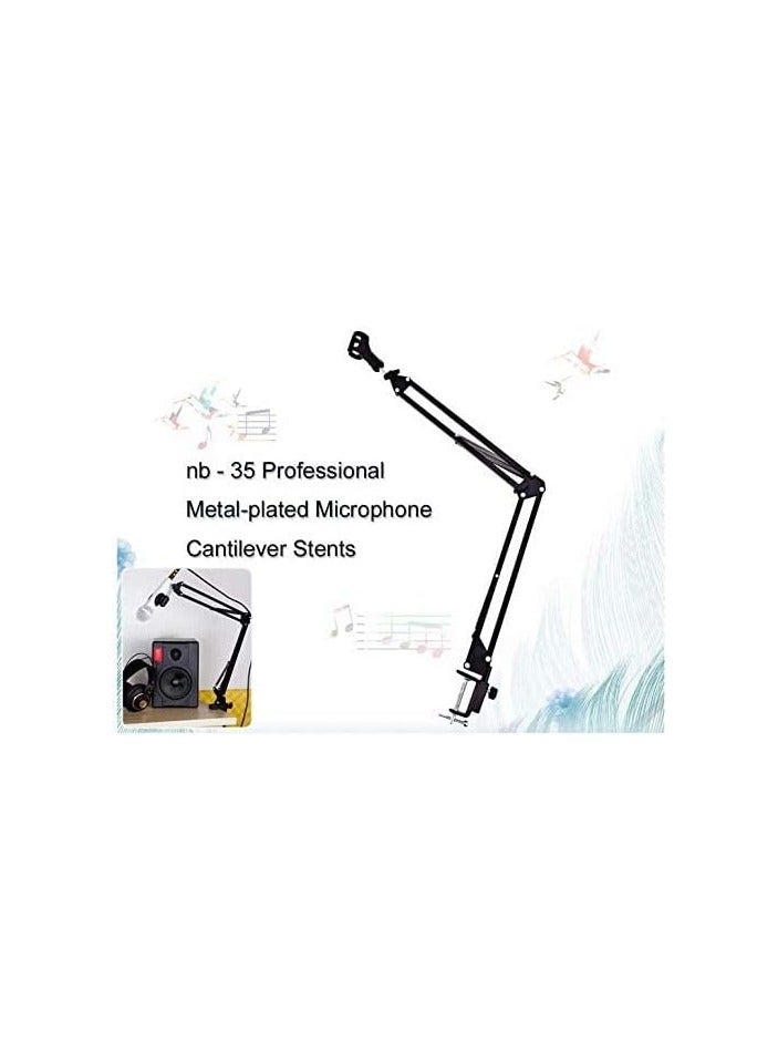 Extendable Recording Microphone Holder Suspension Boom Scissor Arm Stand with Clip Table Mounting Clamp (Black) - Image 3