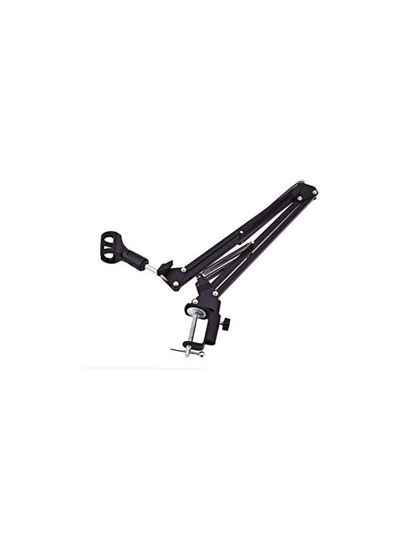 Extendable Recording Microphone Holder Suspension Boom Scissor Arm Stand with Clip Table Mounting Clamp (Black) - Image 1