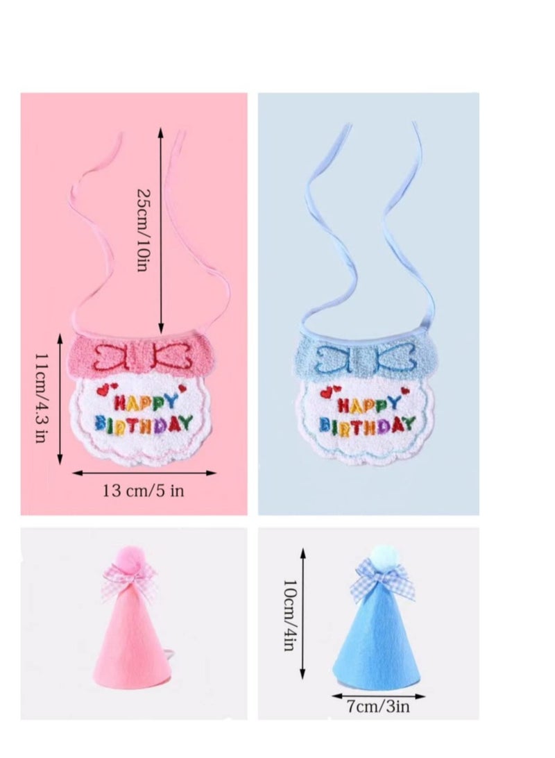 Excefore 2 Pack Birthday Hat Scarf Set for Pet Puppy Cats,  Princess Cat Costumes for Cats, Cute Lace Bandanas for Cats, Pet Birthday Party Decorations Set (Pink) - Image 2