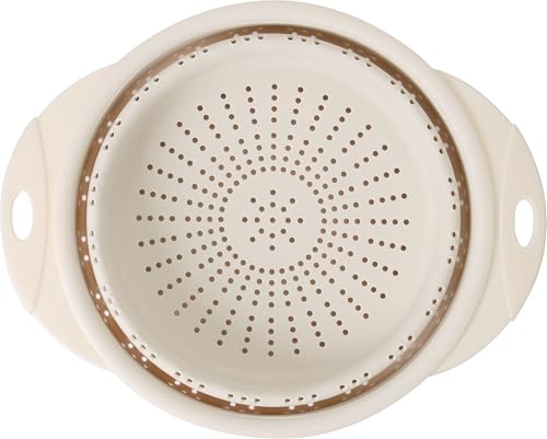 Dexas 10 Collapsible Silicone Colander in Cream Kitchen Strainer with Handles 151 Cup Capacity BPAFree HeatResistant SpaceSaving Kitchen Tool - Image 1