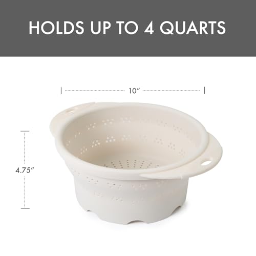 Dexas 10 Collapsible Silicone Colander in Cream Kitchen Strainer with Handles 151 Cup Capacity BPAFree HeatResistant SpaceSaving Kitchen Tool - Image 3