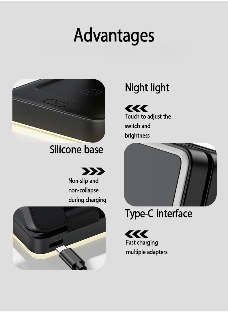 Jourvent - 15W Magnetic 3-in-1 Wireless Charging Station – A Sleek, Foldable Charging Base With An Illuminated Stand, Designed For MagSafe-Compatible Devices. Efficiently Powers Your Smartphone, Smartwatch, And AirPods Simultaneously, Keeping Your Workspace Organized While Ensuring Your Essentials Stay Charged Anytime, Anywhere. Perfect For Home, Office, Or Travel. - Image 1