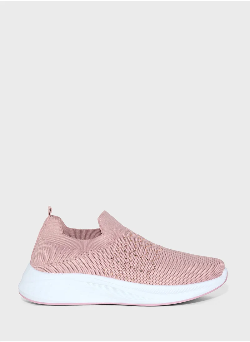 جينجر Diamante Knit Slip On Comfort Shoe