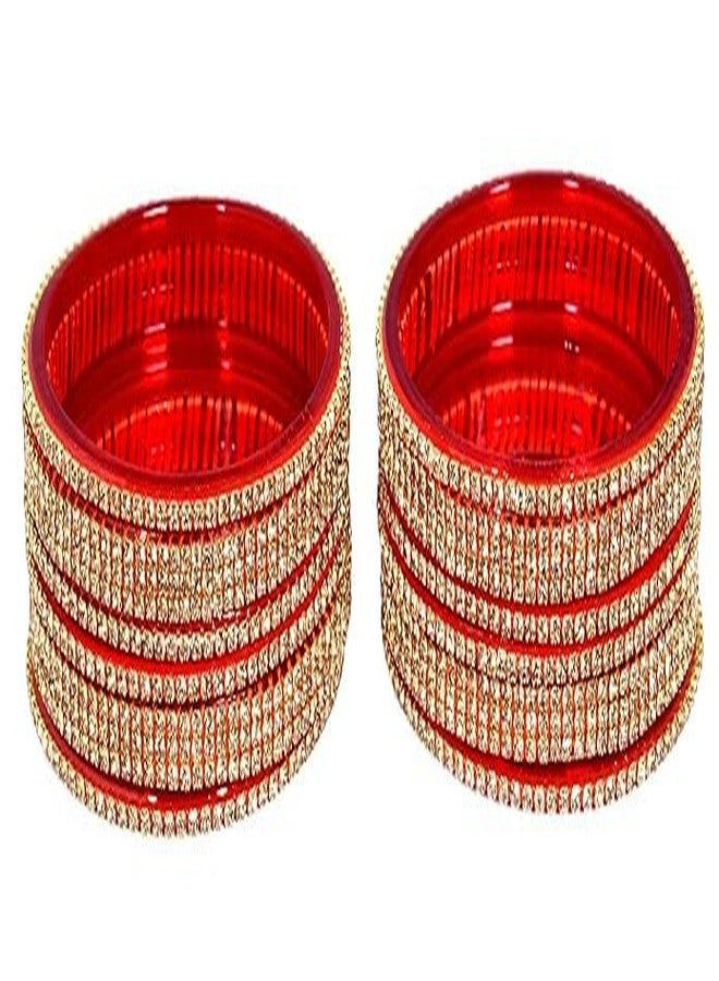 BANGLESKART Traditional Bangles Set |Red & Golden Zircon Glass Kade/bangles in shiny Finish| Perfect for KarwaChauth, Wedding & special occassions for Women & Girls(Set of 12) (2.2) - Image 1