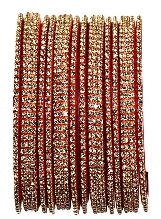 BANGLESKART Traditional Bangles Set |Red & Golden Zircon Glass Kade/bangles in shiny Finish| Perfect for KarwaChauth, Wedding & special occassions for Women & Girls(Set of 12) (2.2) - Image 5