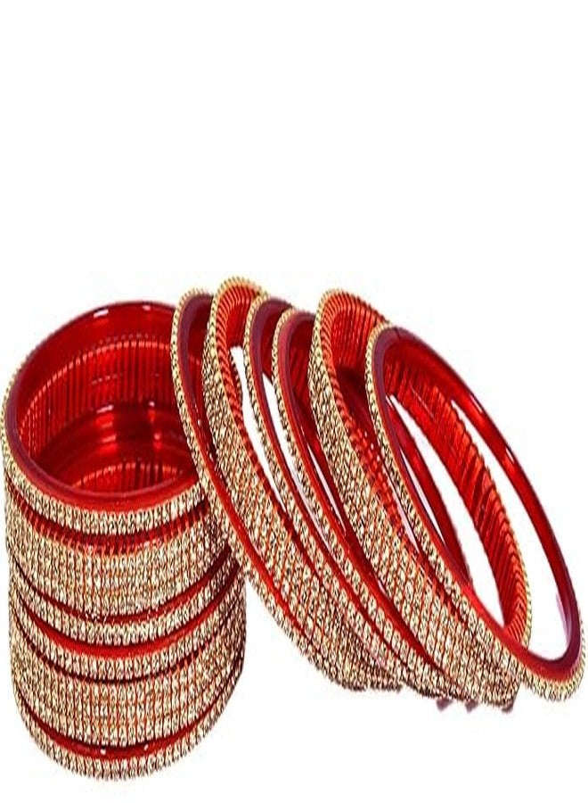 BANGLESKART Traditional Bangles Set |Red & Golden Zircon Glass Kade/bangles in shiny Finish| Perfect for KarwaChauth, Wedding & special occassions for Women & Girls(Set of 12) (2.2) - Image 4
