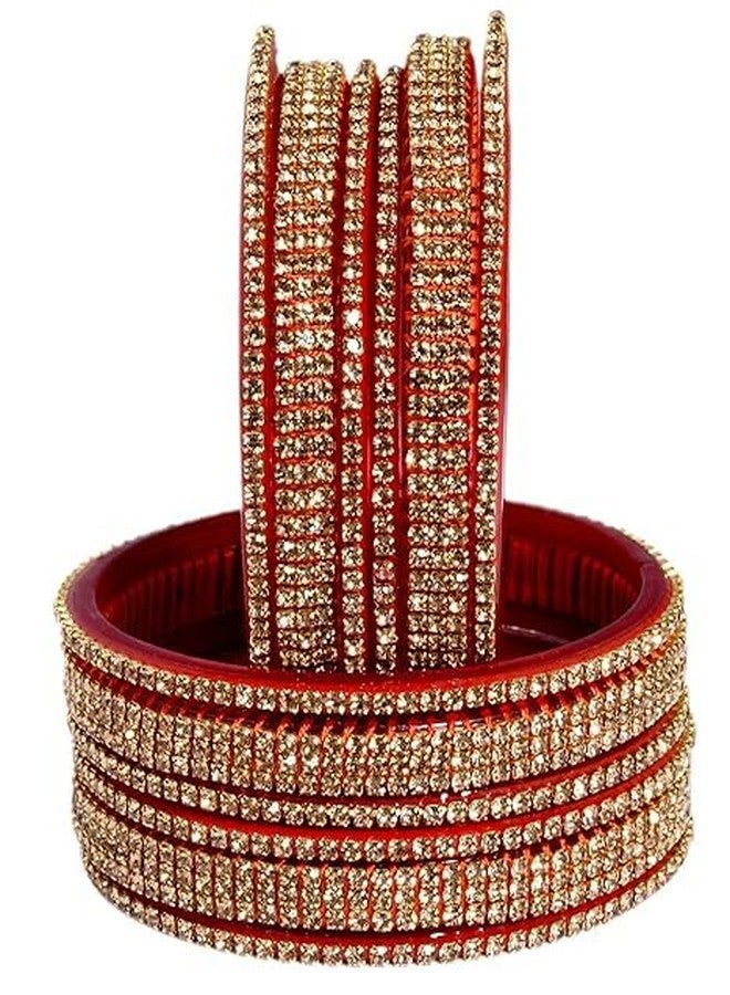 BANGLESKART Traditional Bangles Set |Red & Golden Zircon Glass Kade/bangles in shiny Finish| Perfect for KarwaChauth, Wedding & special occassions for Women & Girls(Set of 12) (2.2) - Image 3