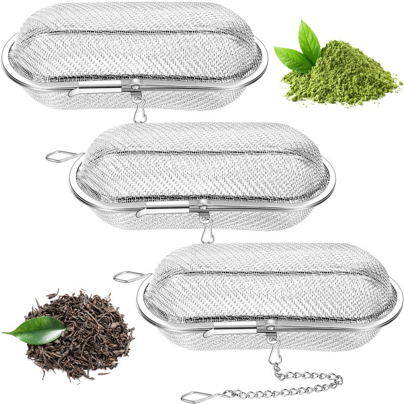 هوليري 3 قطع مصفاة شاي كروية لشاي الأوراق السائبة مصفاة ستانلس ستيل شبكية عائمة بفلتر بيضاوي 425 × 175 بوصة للمطبخ والمنزل
