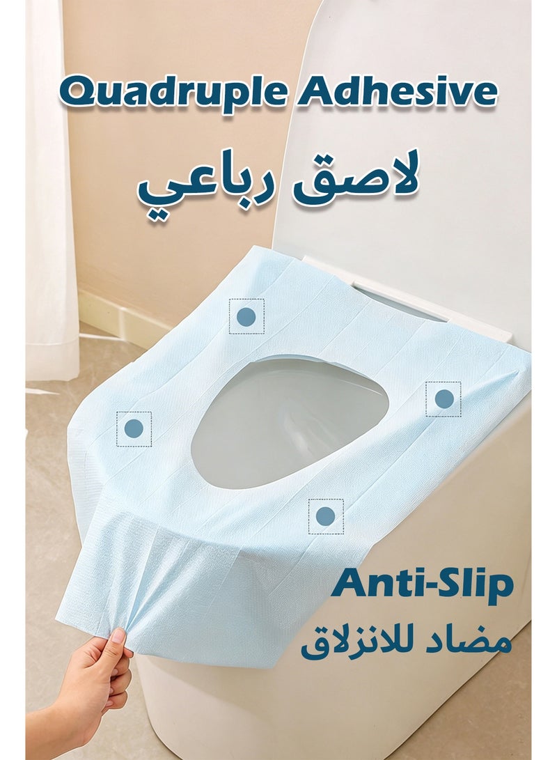 50-Pack Disposable Toilet Seat Covers, Double-Layer Waterproof Toilet Mats with Quadruple Adhesive Strips, Individually Wrapped, Non-Slip, Natural Ingredients for Travel, Public Restrooms, Office, Hotel - Image 2
