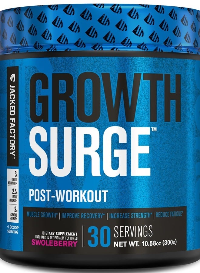 Jacked Factory Growth Surge Creatine Post Workout w/L-Carnitine - Daily Muscle Builder & Recovery Supplement with Creatine Monohydrate, Betaine, L-Carnitine L-Tartrate - 30 Servings, Swoleberry  - Image 1