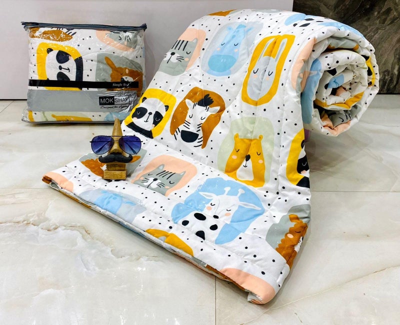 Blenzza Deco™ Glace Cotton Single Bed Reversible Babies 1 Kids Comforter & 1 Single Flat Bed Sheet with 1 Pillow Cover (Design 10) (0 to 8 Years Kids) - Image 1