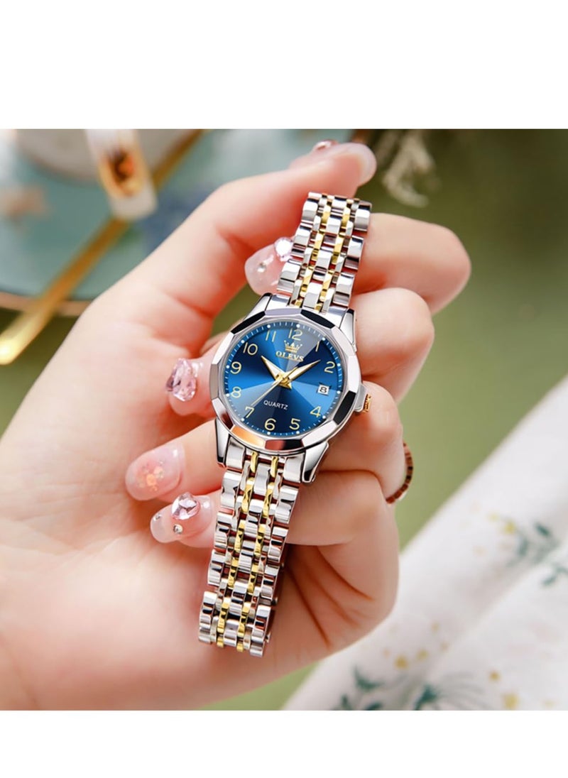 OLEVS - OLEVS Women's Watch Classic Dress Digital Women's Watch Analog Quartz Stainless Steel Waterproof Luminous Date Two-tone Easy to Read Watch - Image 1