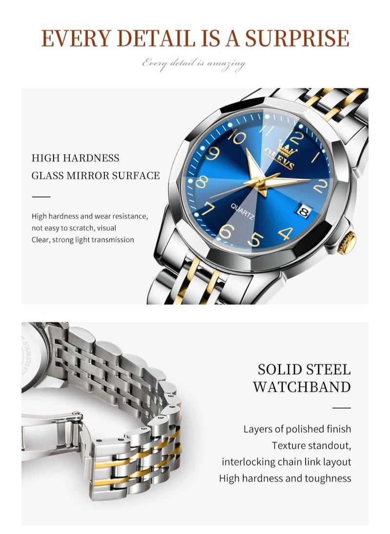 OLEVS - OLEVS Women's Watch Classic Dress Digital Women's Watch Analog Quartz Stainless Steel Waterproof Luminous Date Two-tone Easy to Read Watch - Image 1