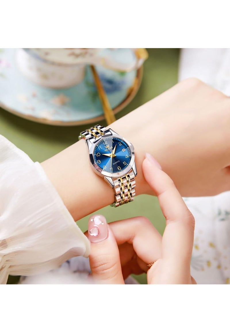 OLEVS - OLEVS Women's Watch Classic Dress Digital Women's Watch Analog Quartz Stainless Steel Waterproof Luminous Date Two-tone Easy to Read Watch - Image 1
