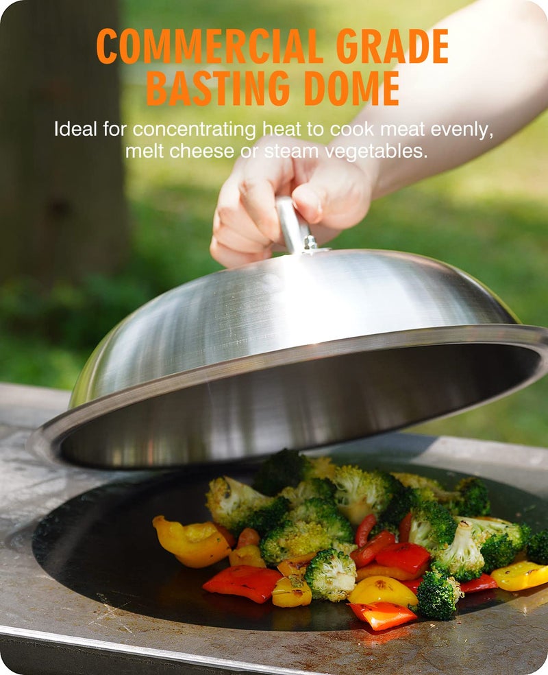 HOMENOTE Griddle Accessories for Blackstone, Commercial Grade 12 Inch Heavy Duty Melting Dome with Round Cast Iron Smash Burger Press Perfect for Flat Top Hibachi Grill Outdoor Indoor - Image 3