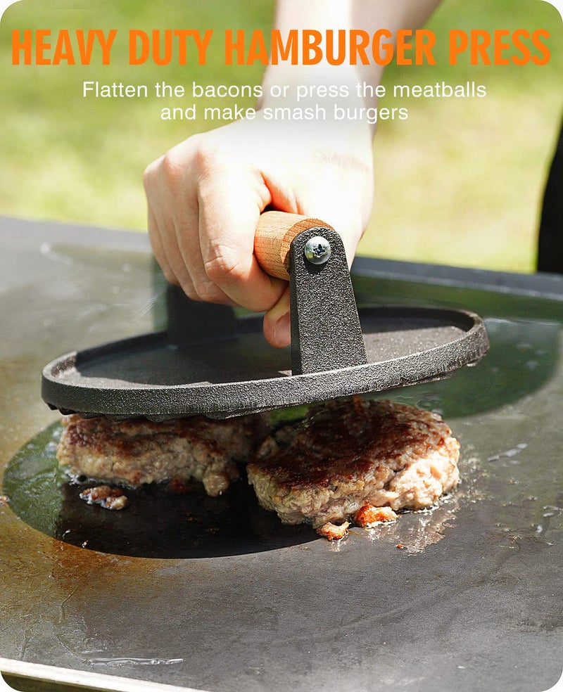 HOMENOTE Griddle Accessories for Blackstone, Commercial Grade 12 Inch Heavy Duty Melting Dome with Round Cast Iron Smash Burger Press Perfect for Flat Top Hibachi Grill Outdoor Indoor - Image 2