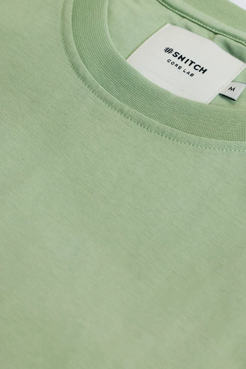سنيتش Light Green Solid Half Sleeve Slim Fit Casual T-Shirt
