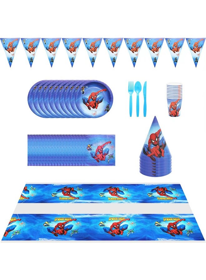 Beauenty Spiderman Theme Party Supplies for Kids,Spiderman Party Props Favor Table Decorations, Banner Paper Plates Napkins Cups Tablecloth Tableware Sports Set for 10 Guests,Party Decorations - Image 4