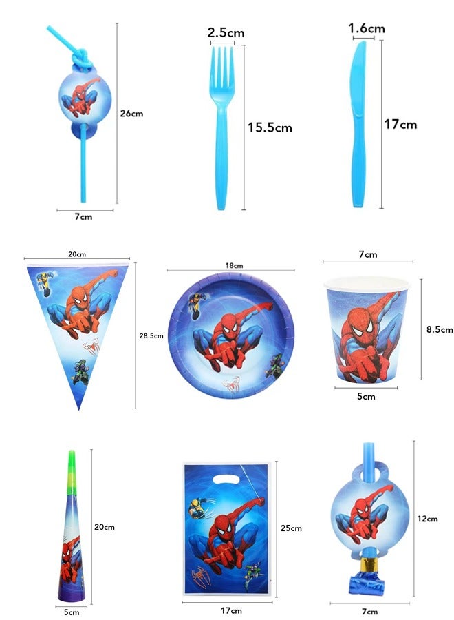 Beauenty Spiderman Theme Party Supplies for Kids,Spiderman Party Props Favor Table Decorations, Banner Paper Plates Napkins Cups Tablecloth Tableware Sports Set for 10 Guests,Party Decorations - Image 2