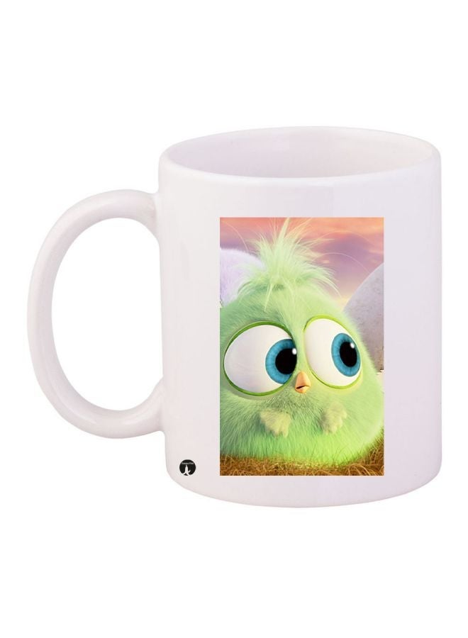 Angry Bird Printed Coffee Mug White/Light Green/Pink 11ounce