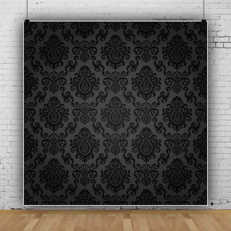 Haoyiyi 4x4ft Black Damask Floral Pattern Backdrop Vintage Classic Flower Pattern Interior Room Retro Dark Wall Photography Background Girl Kid Adult Artistic Portrait Photo Studio Wallpaper Props - Image 3