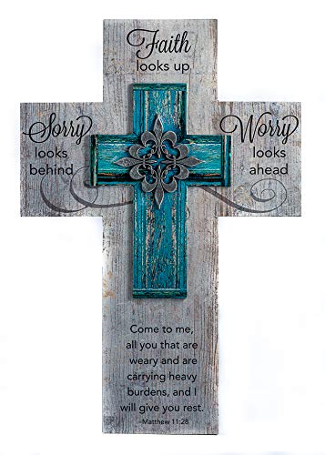 Cathedral Art Faith Looks Up Wall Cross with Fleur De Lis Accent  Hanger Multi