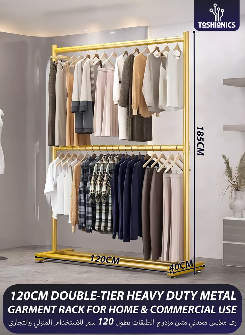 توشيونيكس حامل ملابس مزدوج القضبان، حامل تجفيف ملابس مزدوج الطبقات، منظم ملابس، خزانة مفتوحة مع قضبان تعليق من مستويين ورف تخزين سفلي، أنابيب فولاذية قوية 25 مم، سعة تحميل كبيرة 70 كجم، مع قضيبين أفقيين لتعليق الملابس، غرفة الغسيل، الشرفة، غرفة النوم، ملاءات، لحاف، بطانية، معاطف، تنانير، قمصان، قبعات، حامل سترات 120 سم - Image 1