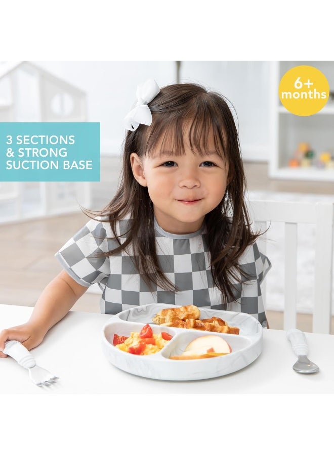 Bumkins Silicone Grip Divided Plate - Baby Toddler Plate - BPA Free, Microwave & Dishwasher Safe - Marble - Image 2
