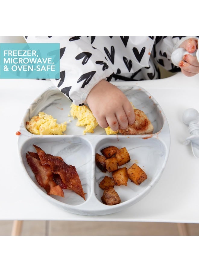 Bumkins Silicone Grip Divided Plate - Baby Toddler Plate - BPA Free, Microwave & Dishwasher Safe - Marble - Image 4