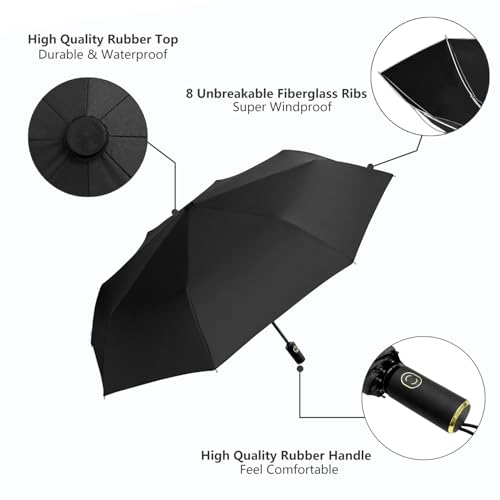 Cuby UV Sun Umbrella Compact Folding Travel Umbrella Auto Open and Close for Windproof, Rainproof & 99% UV Protection Parasol with Black Anti-UV Coating（Black） - Image 2