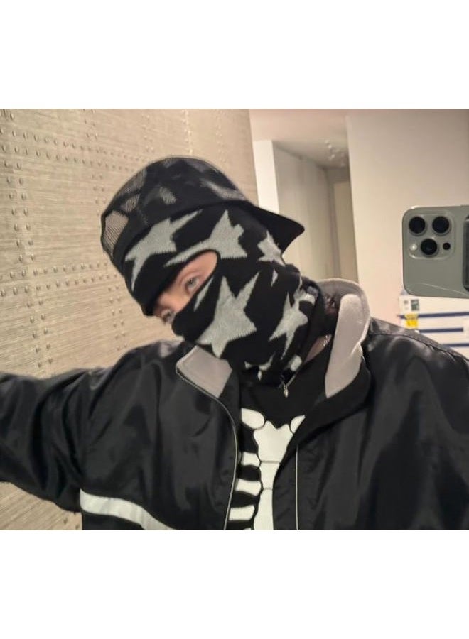 Axepet Punk Balaclava Ski Mask Y2K Star Full Face Mask Singer Merch Knitted Face Cover for Women Men Winter Outdoor Sports Black - Image 5