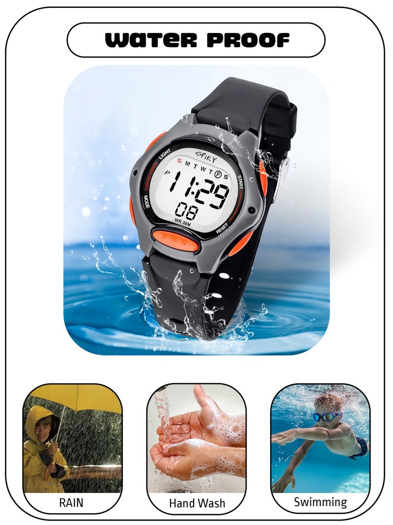 SPIKY Digital Sports Watch for Kids (Black) | Multifunctional with Luminous LED Display & Alarm | Water-Resistant & Silicone Strap | Best Birthday Gift Wrist Watches for Boys & Girls | Age 2-14 Yrs - Image 5