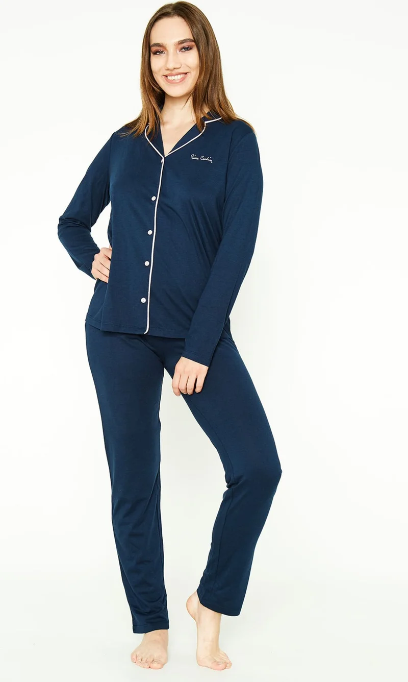pierre cardin Classic Navy Blue Women's Shirt Pajama Set