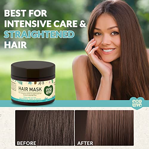 ecoLove قناع شعر ecoLove، ترطيب عميق طبيعي، 11.8 أونصة، مكاديميا، شيا مويستشر، زيت أركان، بدون SLS أو بارابين، نباتي وخالي من القسوة - Image 3