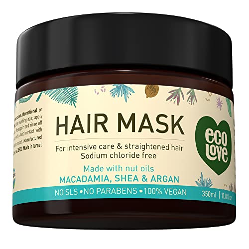 ecoLove قناع شعر ecoLove، ترطيب عميق طبيعي، 11.8 أونصة، مكاديميا، شيا مويستشر، زيت أركان، بدون SLS أو بارابين، نباتي وخالي من القسوة - Image 1