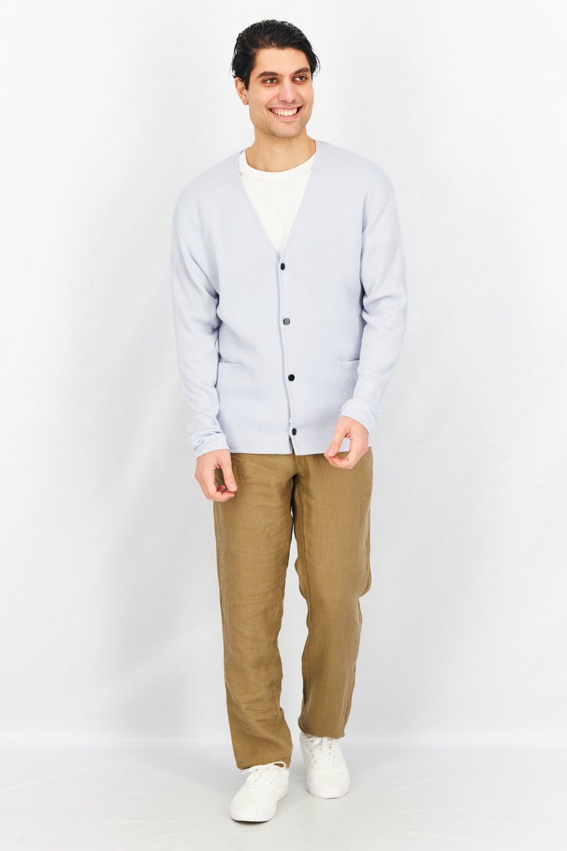 SELECTED كارديجان هوجو محبوك للرجال على شكل حرف V، أزرق فاتح - Image 3