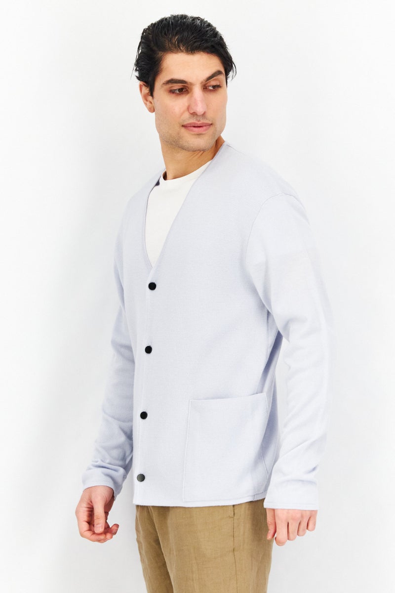 SELECTED كارديجان هوجو محبوك للرجال على شكل حرف V، أزرق فاتح - Image 4