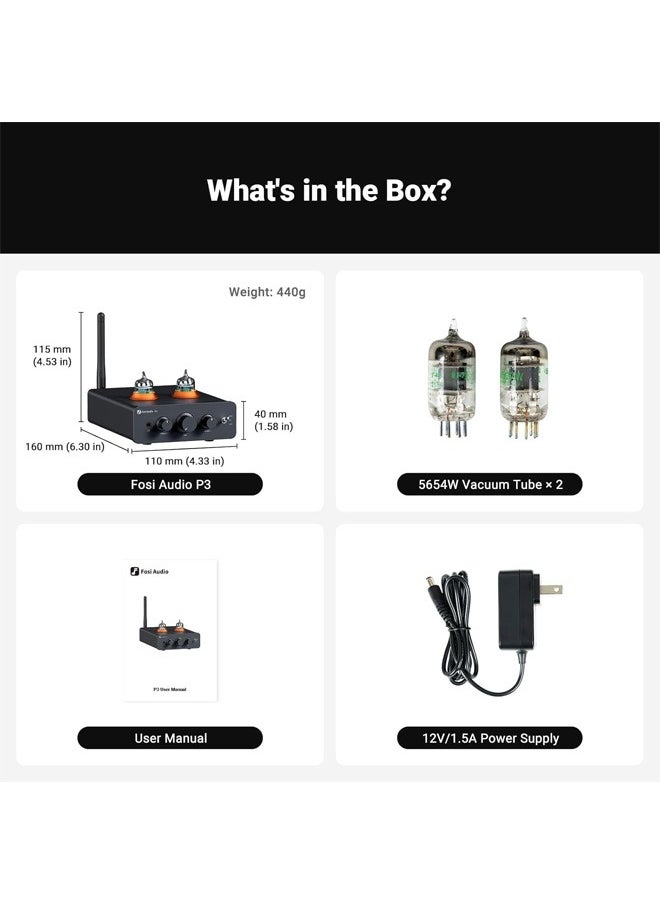 Fosi Audio Fosi Audio P3 Tube Preamp Headphone Amplifier Home Audio Preamplifier Mini Vacuum Pre Amp with Bluetooth aptX LL HD Bass and Treble Tone Controls for HiFi Stereo Active Speakers with RCA AUX Jacks  - Image 2