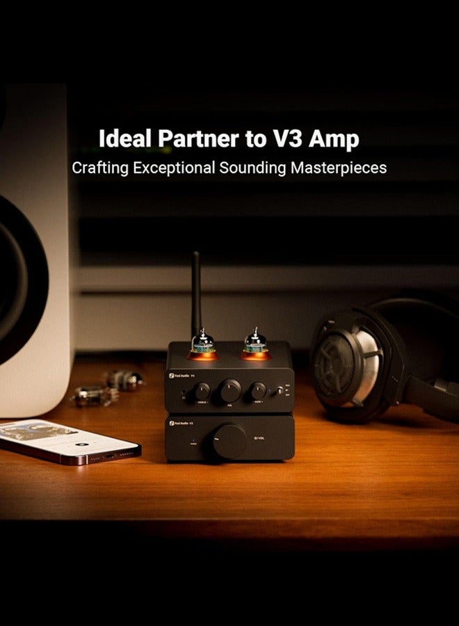 Fosi Audio P3 Tube Preamp Headphone Amplifier Home Audio Preamplifier Mini Vacuum Pre Amp with Bluetooth aptX LL HD Bass and Treble Tone Controls for HiFi Stereo Active Speakers with RCA AUX Jacks