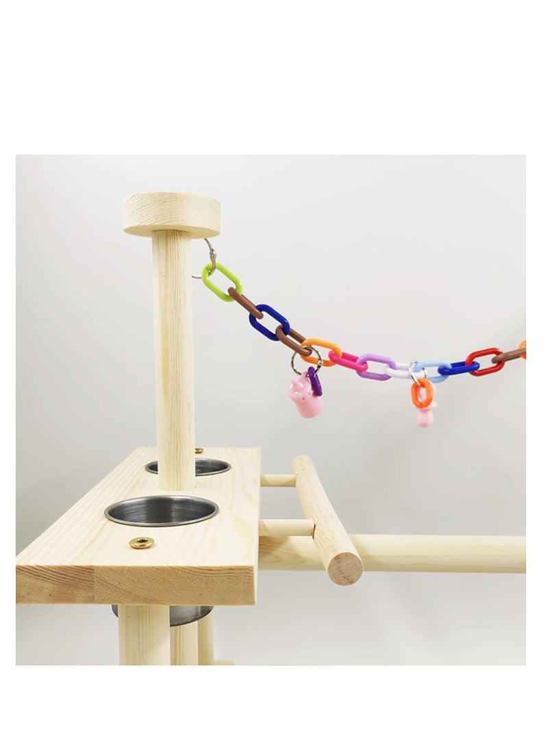 Parrot Wood Playstand Bird Gym Playpen Ladder With Feeder Cups Tray 36.5x25.5x35 Cm - Image 2