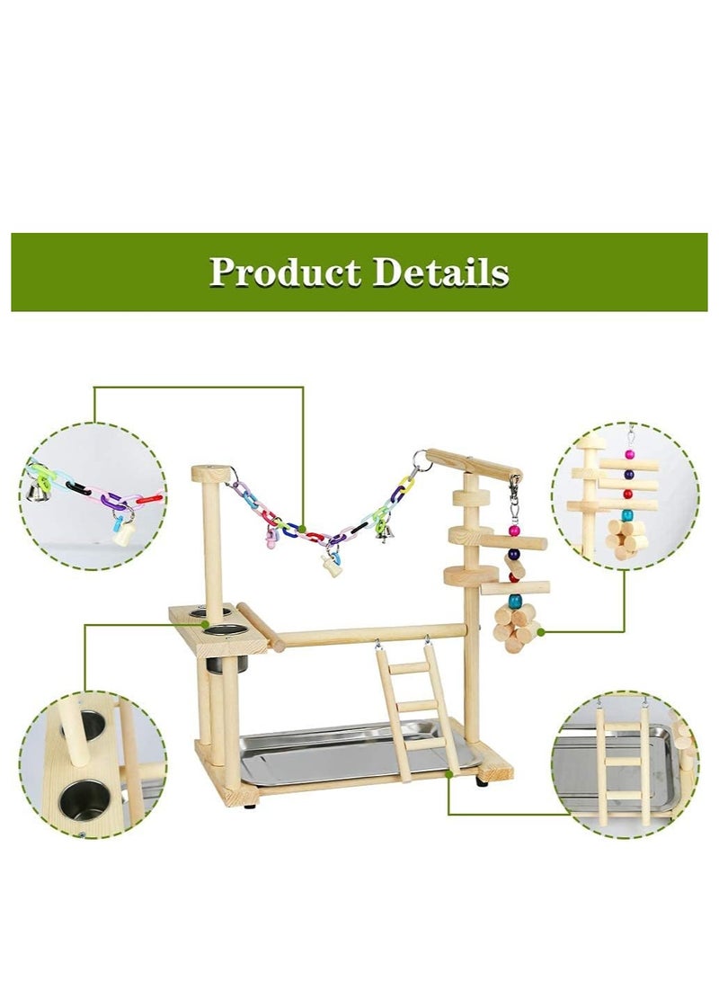 Parrot Wood Playstand Bird Gym Playpen Ladder With Feeder Cups Tray 36.5x25.5x35 Cm - Image 5