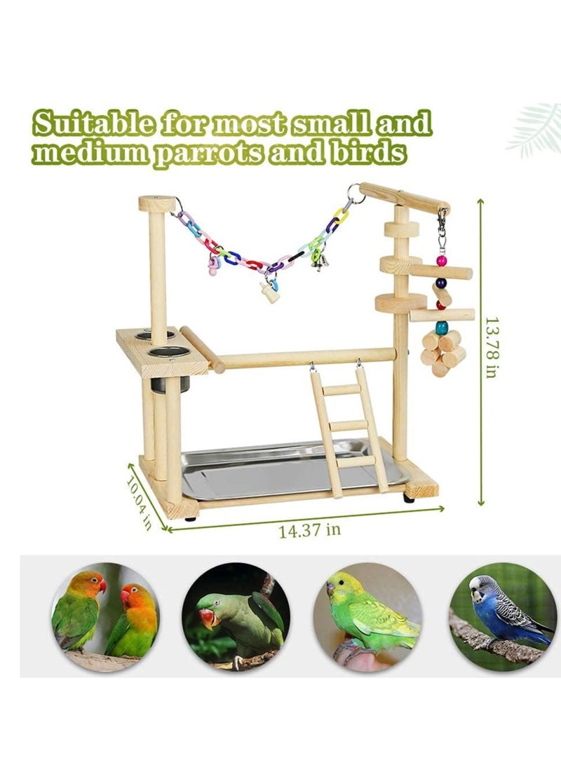 Parrot Wood Playstand Bird Gym Playpen Ladder With Feeder Cups Tray 36.5x25.5x35 Cm - Image 3