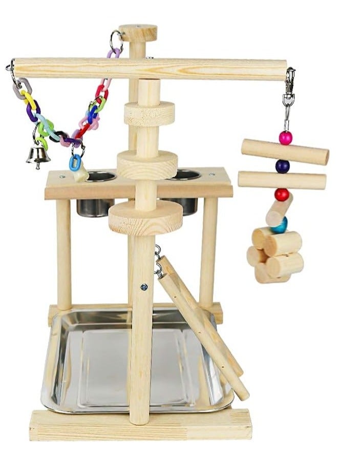 Parrot Wood Playstand Bird Gym Playpen Ladder With Feeder Cups Tray 36.5x25.5x35 Cm - Image 4