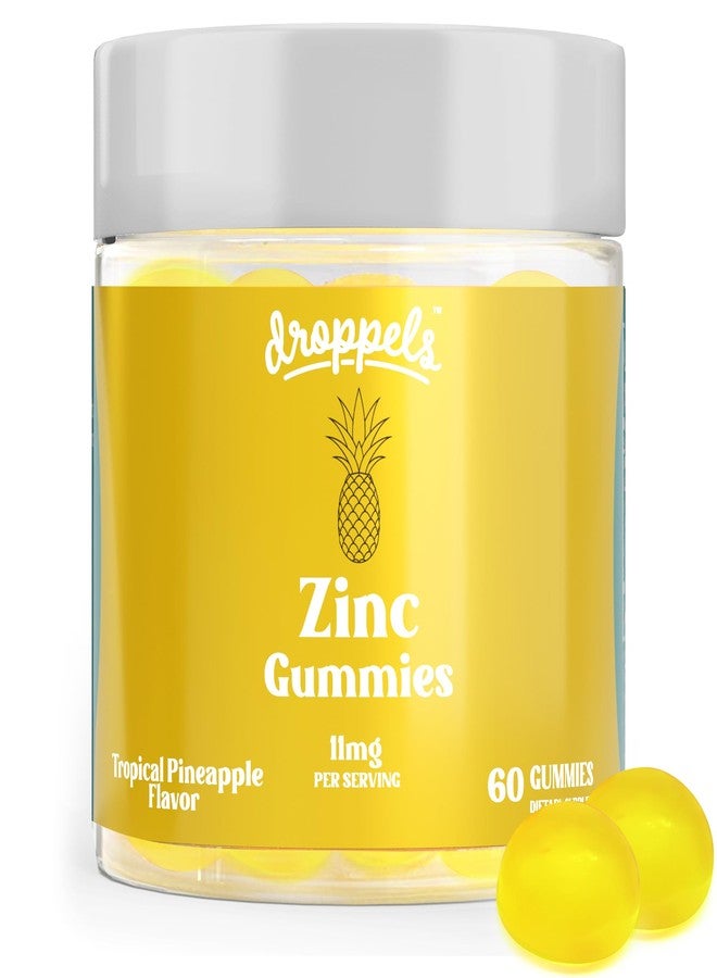 Droppels Zinc Citrate Gummies 11mg – Immune Support & Skin Health Supplement | Vegan, Plant-Based, Gluten Free, Gelatin Free, Non-GMO | Tropical Pineapple Chewable Zinc for Adults, 60 Count - Image 1