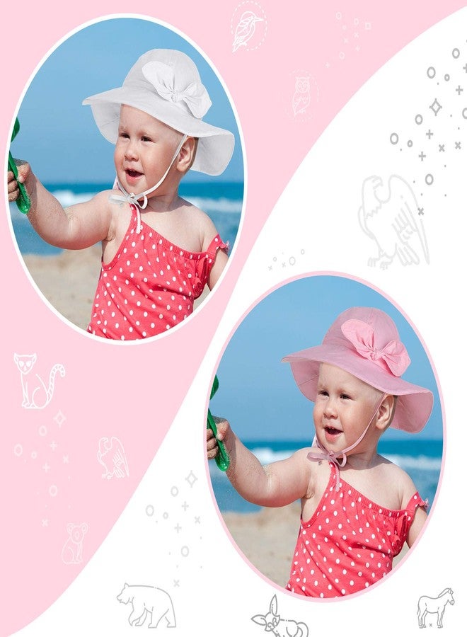 Syhood 2 Pieces Wide Brim Baby Girls Sun Hat Adjustable Sun Protection Summer Beach Hat for Toddler(0-12 Months,White and Pink) - Image 3