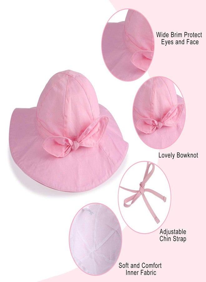 Syhood 2 Pieces Wide Brim Baby Girls Sun Hat Adjustable Sun Protection Summer Beach Hat for Toddler(0-12 Months,White and Pink) - Image 4