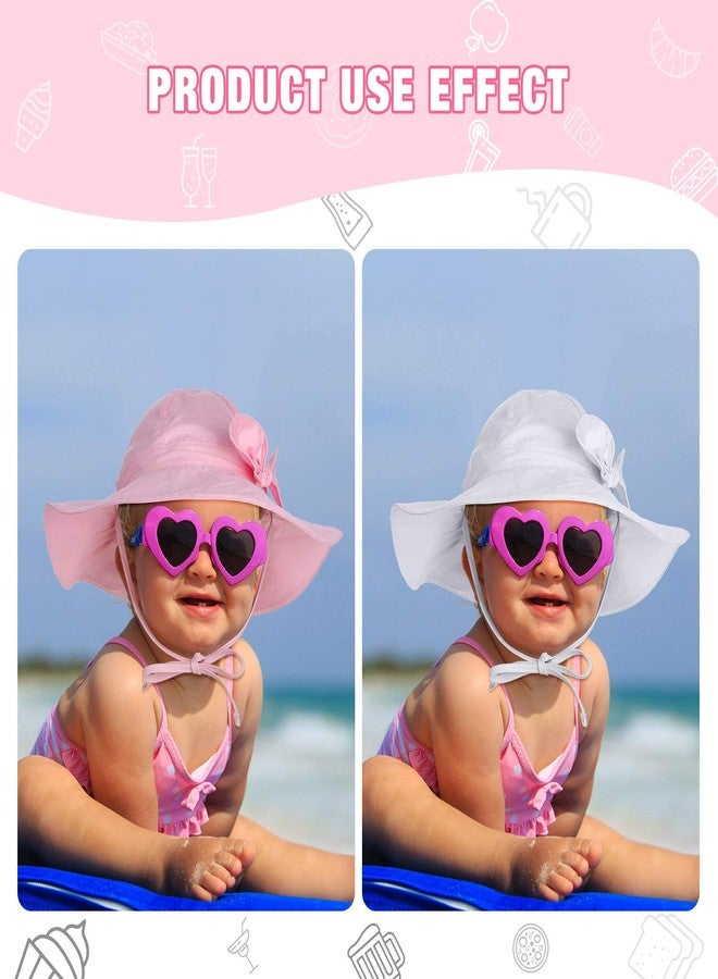 Syhood 2 Pieces Wide Brim Baby Girls Sun Hat Adjustable Sun Protection Summer Beach Hat for Toddler(0-12 Months,White and Pink) - Image 2