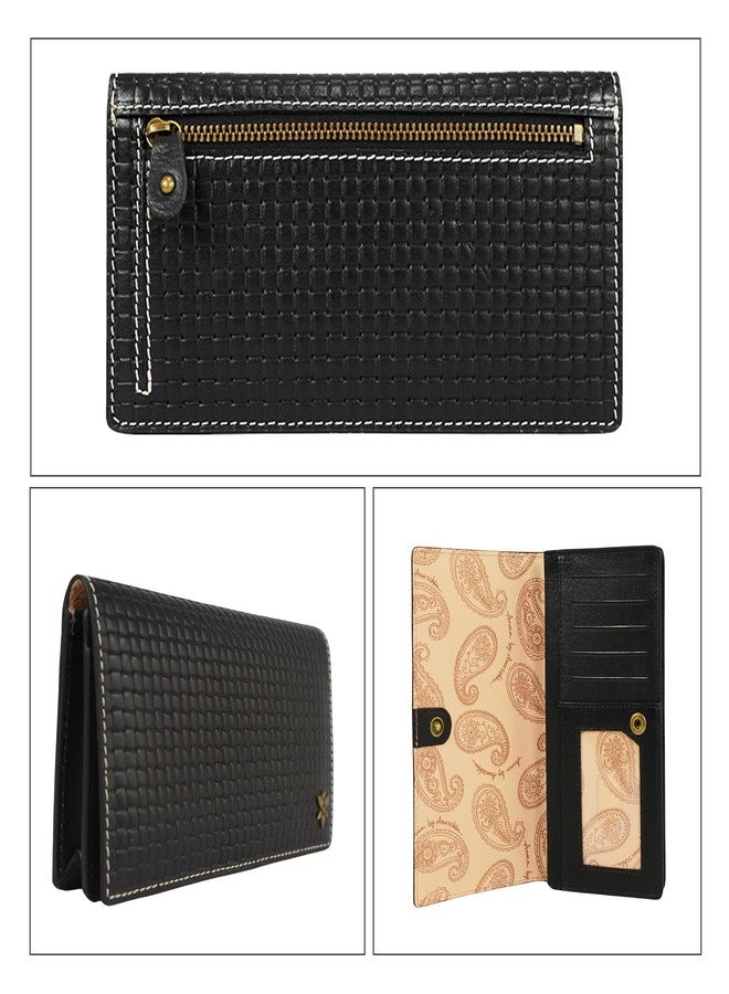 Anna by Anuschka Heritage Collection Women's Genuine Leather Two Fold Clutch Wallet - Basket Embossed Black - Image 3